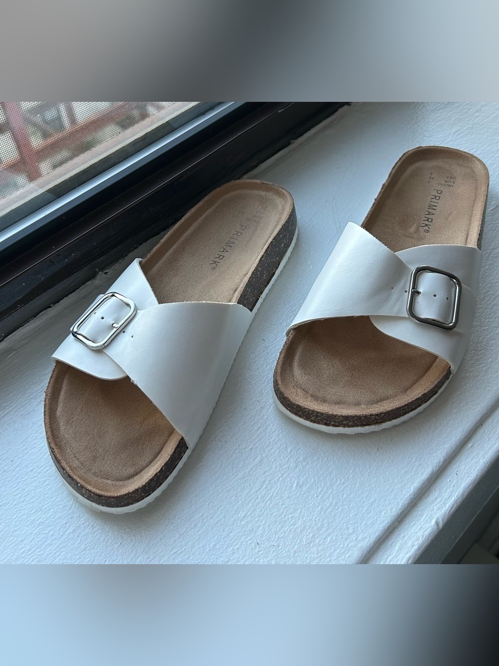Primark White Cross-Band Slide Sandals Size 9
